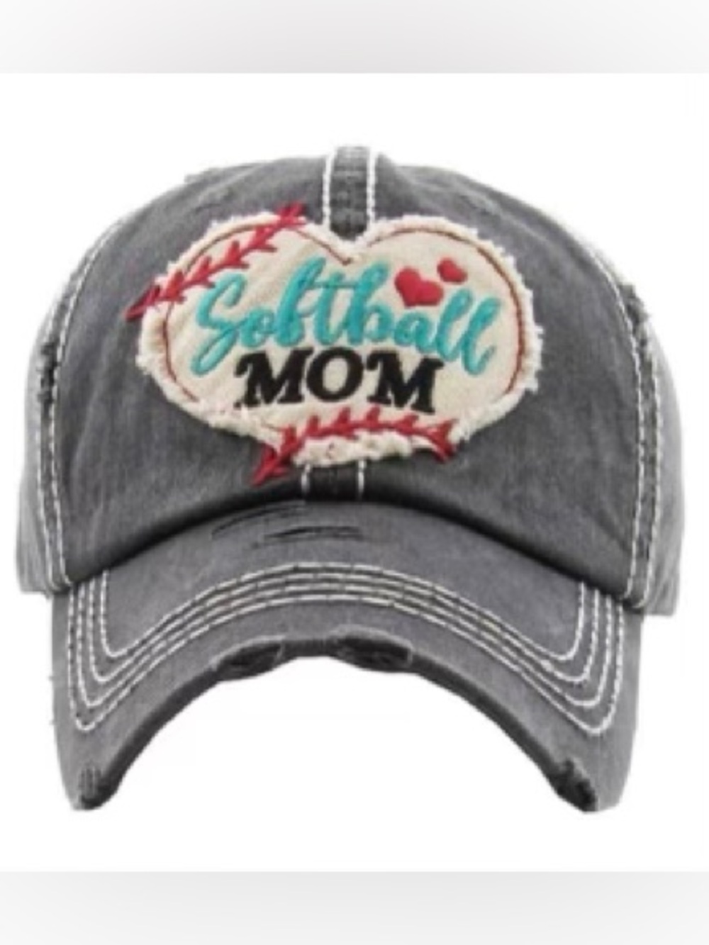 Softball Mom Gray Distressed Baseball Cap